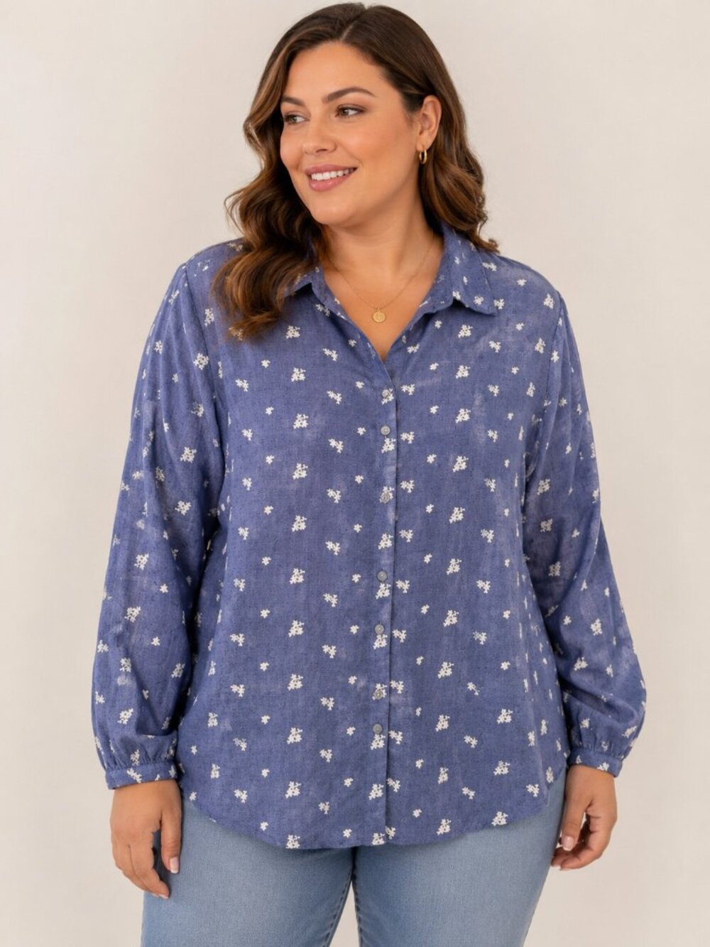 Haver & Blair Blue Embroidered Button-Down Shirt 1X Vintage Y2K Cottagecore